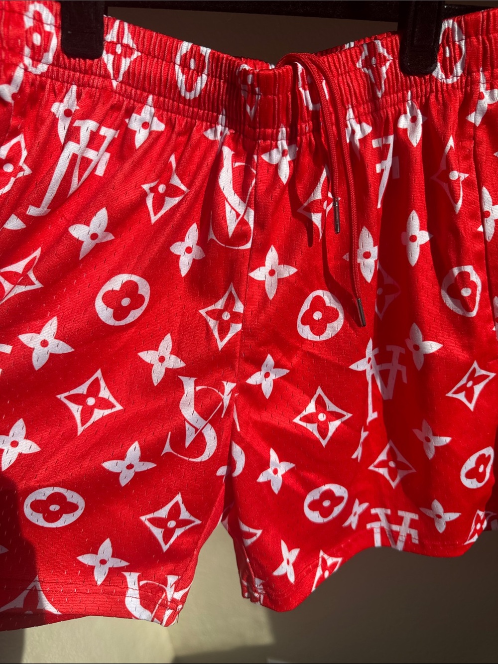 Women’s Athletic Shorts - Red and White Logo Print